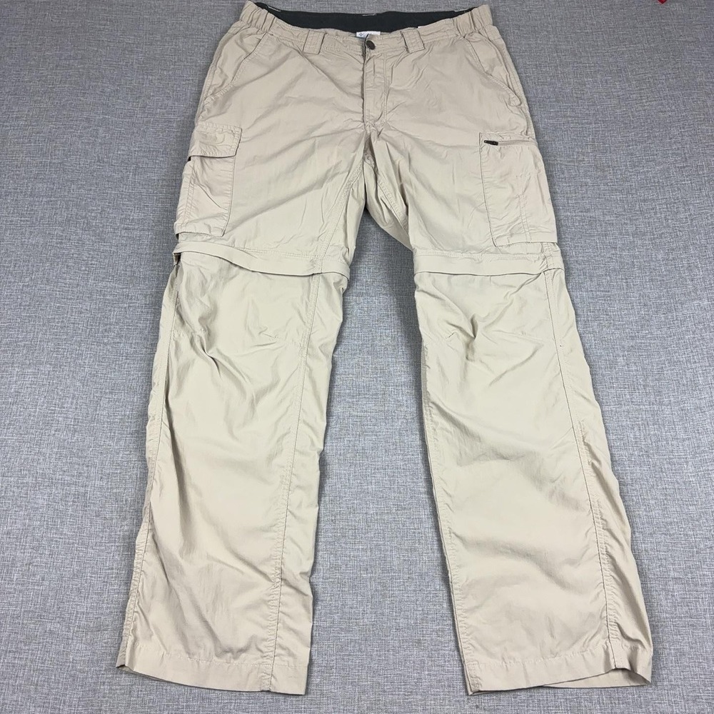 Columbia Omni-Shade Pants Mens 36x32 Beige Convertible Zip Off Hiking Nylon